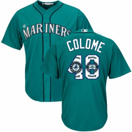 Men's Majestic Seattle Mariners #48 Alex Colome Authentic Teal Green Team Logo Fashion Cool Base MLB Jersey