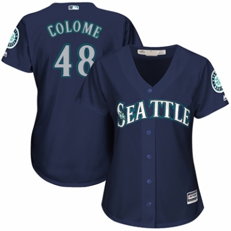 Women's Majestic Seattle Mariners #48 Alex Colome Authentic Navy Blue Alternate 2 Cool Base MLB Jersey