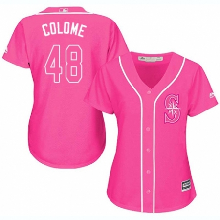 Women's Majestic Seattle Mariners #48 Alex Colome Replica Pink Fashion Cool Base MLB Jersey