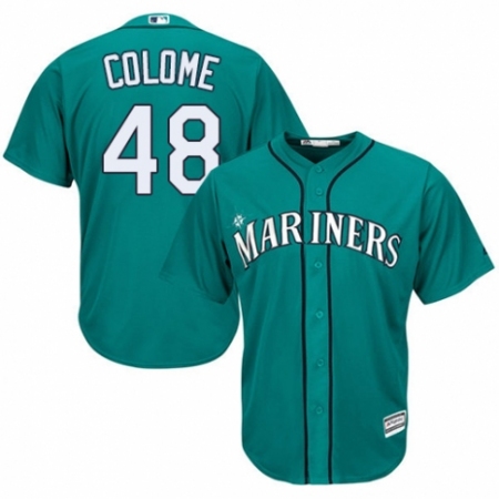 Youth Majestic Seattle Mariners #48 Alex Colome Authentic Teal Green Alternate Cool Base MLB Jersey