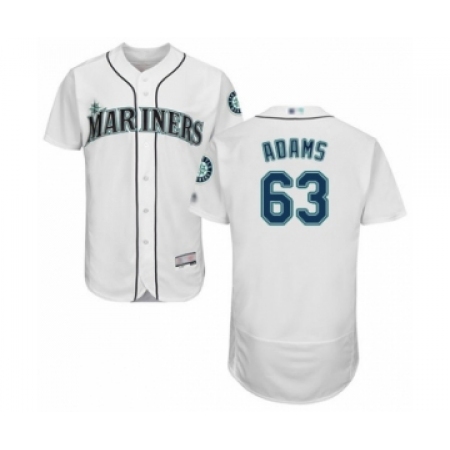Men's Seattle Mariners #63 Austin Adams White Home Flex Base Authentic Collection Baseball Player Jersey
