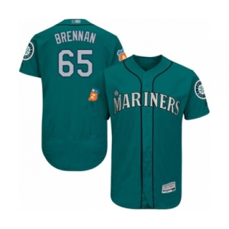 Men's Seattle Mariners #65 Brandon Brennan Teal Green Alternate Flex Base Authentic Collection Baseball Player Jersey