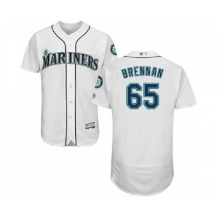 Men's Seattle Mariners #65 Brandon Brennan White Home Flex Base Authentic Collection Baseball Player Jersey