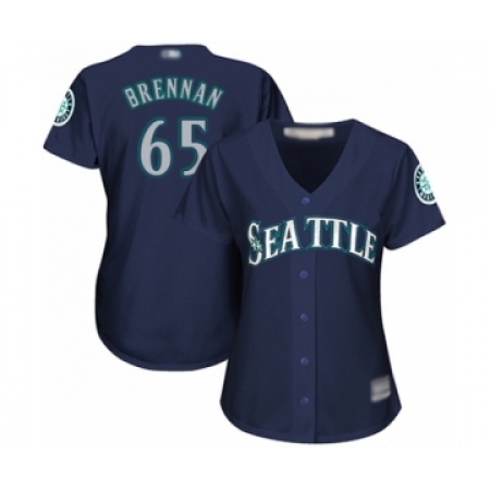 Women's Seattle Mariners #65 Brandon Brennan Authentic Navy Blue Alternate 2 Cool Base Baseball Player Jersey