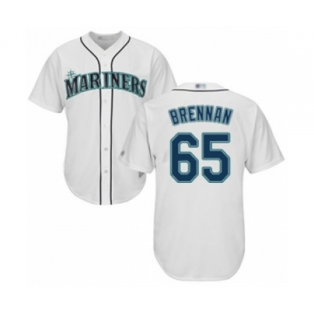 Youth Seattle Mariners #65 Brandon Brennan Authentic White Home Cool Base Baseball Player Jersey