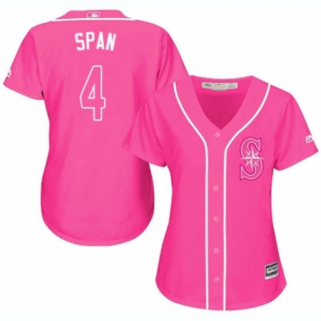 Women's Majestic Seattle Mariners #4 Denard Span Replica Pink Fashion Cool Base MLB Jersey