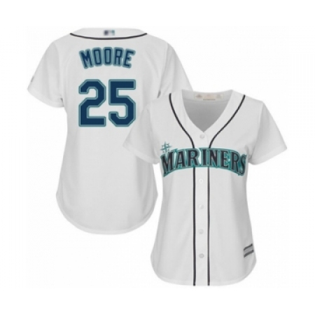 Women's Seattle Mariners #25 Dylan Moore Authentic White Home Cool Base Baseball Player Jersey