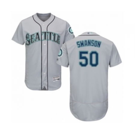 Men's Seattle Mariners #50 Erik Swanson Grey Road Flex Base Authentic Collection Baseball Player Jersey