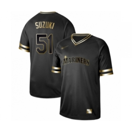 Men's Seattle Mariners #51 Ichiro Suzuki Authentic Black Gold Fashion Baseball Jersey