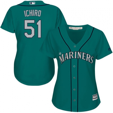 Women's Majestic Seattle Mariners #51 Ichiro Suzuki Authentic Teal Green Alternate Cool Base MLB Jersey
