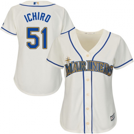 Women's Majestic Seattle Mariners #51 Ichiro Suzuki Replica Cream Alternate Cool Base MLB Jersey