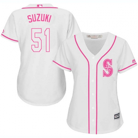 Women's Majestic Seattle Mariners #51 Ichiro Suzuki Replica White Fashion Cool Base MLB Jersey