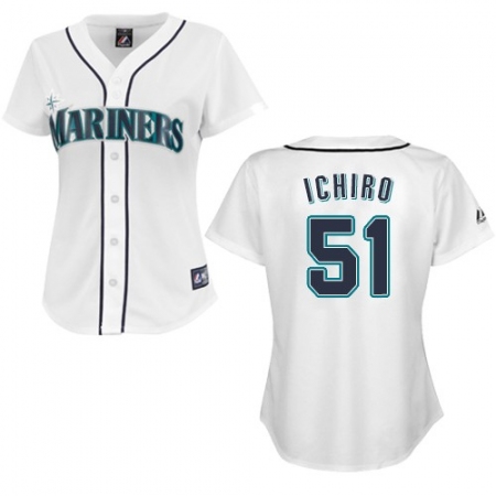 Women's Majestic Seattle Mariners #51 Ichiro Suzuki Replica White MLB Jersey