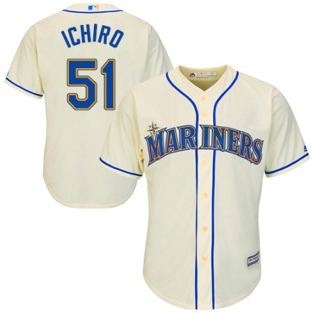 Youth Majestic Seattle Mariners #51 Ichiro Suzuki Authentic Cream Alternate Cool Base MLB Jersey
