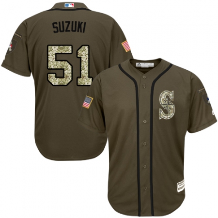 Youth Majestic Seattle Mariners #51 Ichiro Suzuki Authentic Green Salute to Service MLB Jersey
