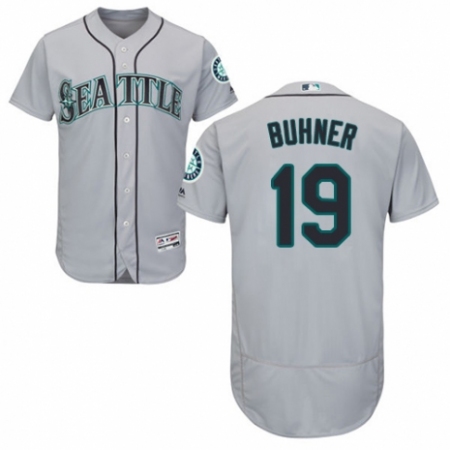 Men's Majestic Seattle Mariners #19 Jay Buhner Grey Road Flex Base Authentic Collection MLB Jersey