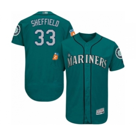 Men's Seattle Mariners #33 Justus Sheffield Teal Green Alternate Flex Base Authentic Collection Baseball Player Jersey