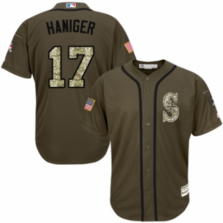 Men's Majestic Seattle Mariners #17 Mitch Haniger Authentic Green Salute to Service MLB Jersey