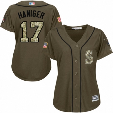 Women's Majestic Seattle Mariners #17 Mitch Haniger Authentic Green Salute to Service MLB Jersey