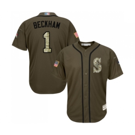 Men's Seattle Mariners #1 Tim Beckham Authentic Green Salute to Service Baseball Jersey