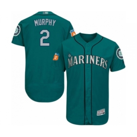 Men's Seattle Mariners #2 Tom Murphy Teal Green Alternate Flex Base Authentic Collection Baseball Player Jersey